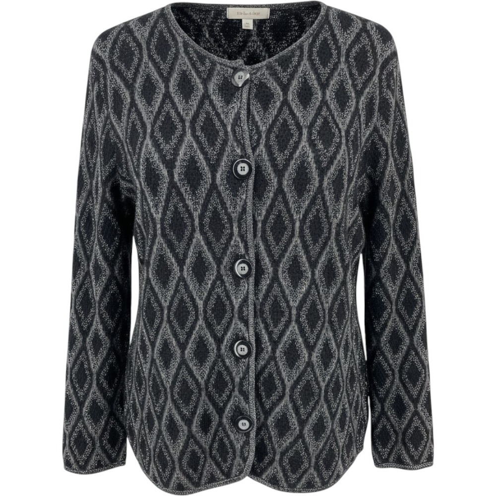 Jones New York Cardigan Sweater M Black Silver Gray Dressy Classic Party
